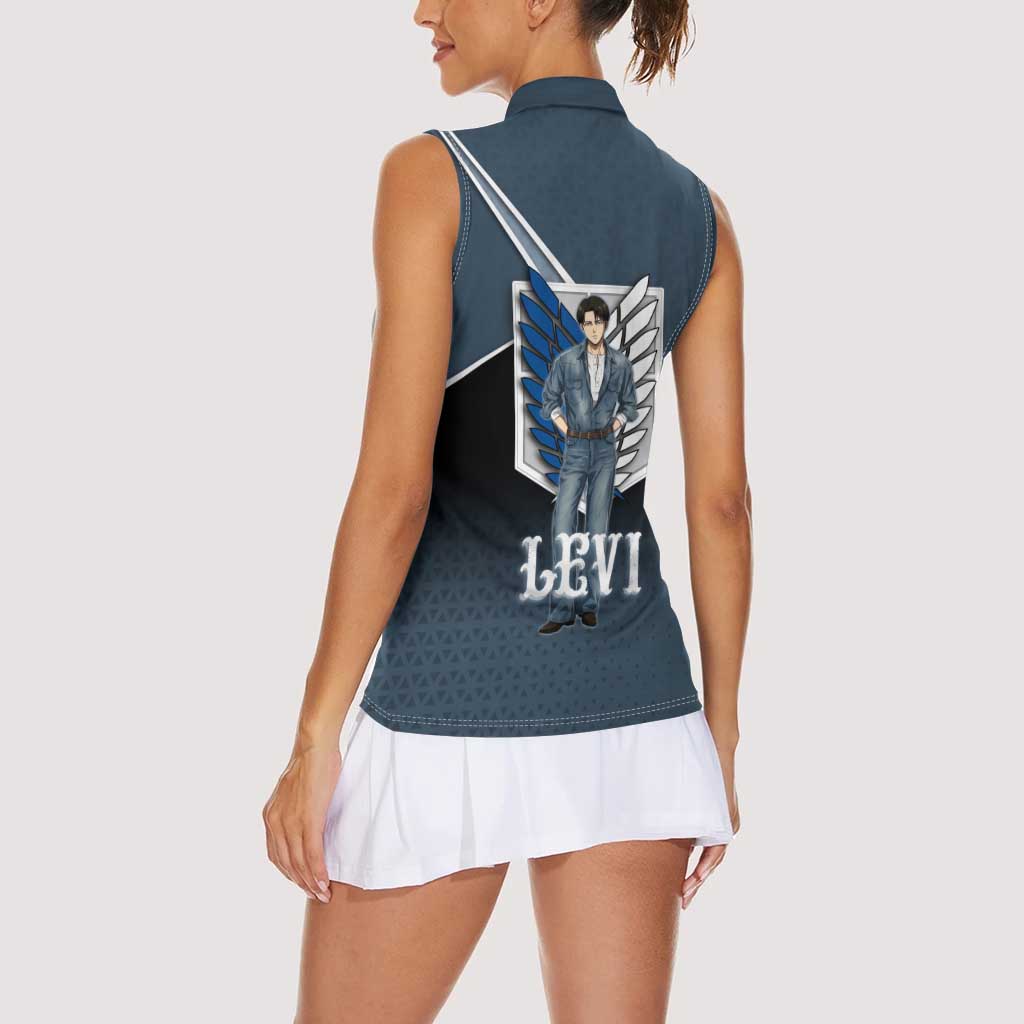 Levi Attack on Titan Women Sleeveless Polo Shirt Anime Denim Illustration
