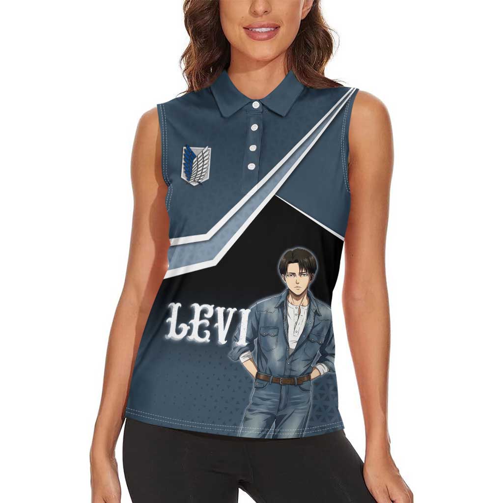 Levi Attack on Titan Women Sleeveless Polo Shirt Anime Denim Illustration