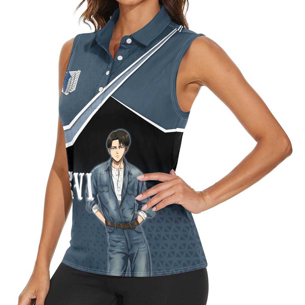 Levi Attack on Titan Women Sleeveless Polo Shirt Anime Denim Illustration