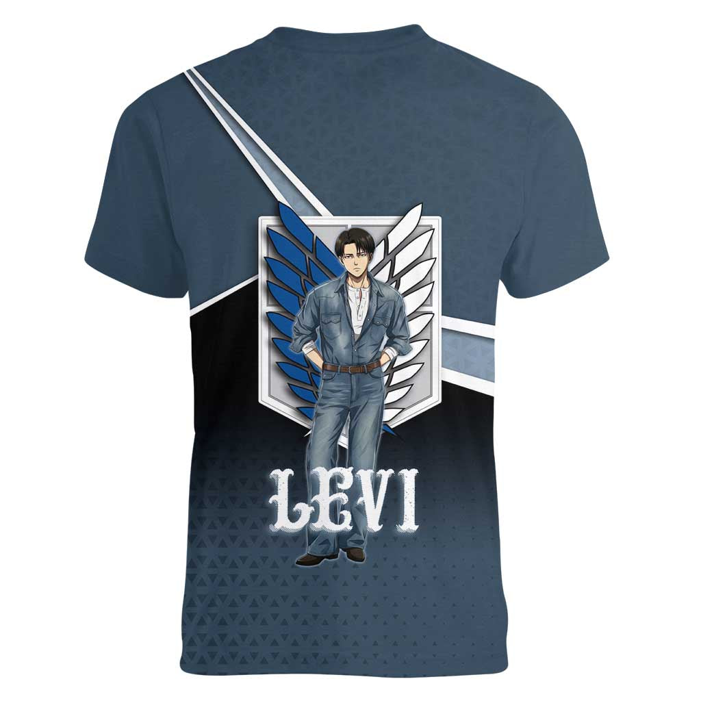Levi Attack on Titan Women V-Neck T-Shirt Anime Denim Illustration