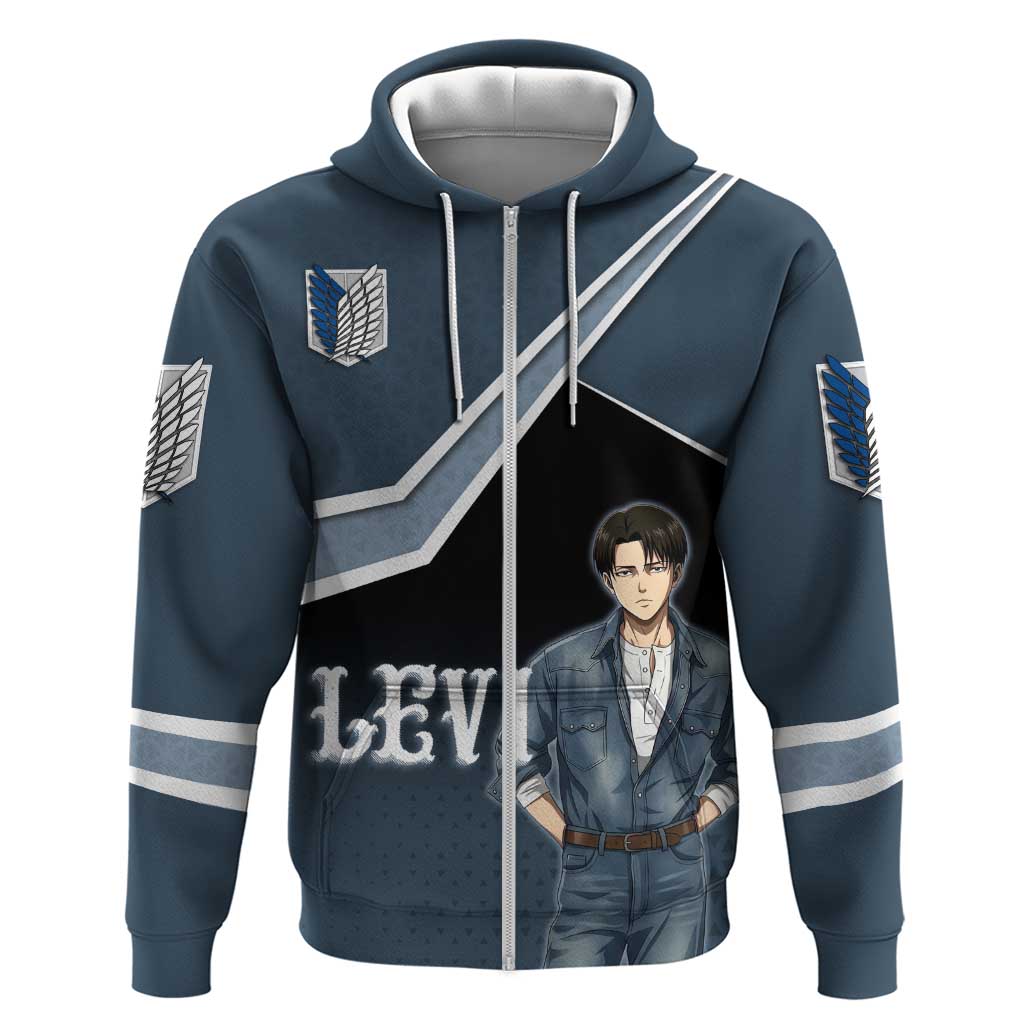 Levi Attack on Titan Zip Hoodie Anime Denim Illustration