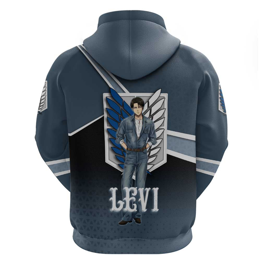 Levi Attack on Titan Zip Hoodie Anime Denim Illustration