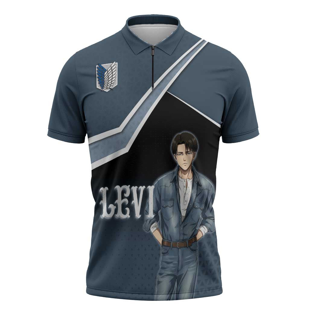 Levi Attack on Titan Zipper Polo Shirt Anime Denim Illustration
