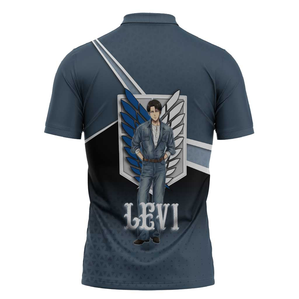 Levi Attack on Titan Zipper Polo Shirt Anime Denim Illustration