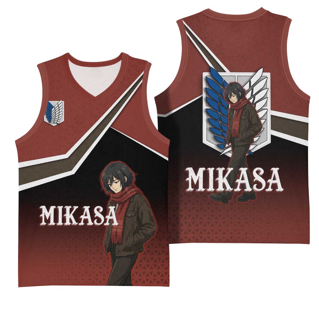 Mikasa Attack on Titan Basketball Jersey Anime Cozy Streetwear Art