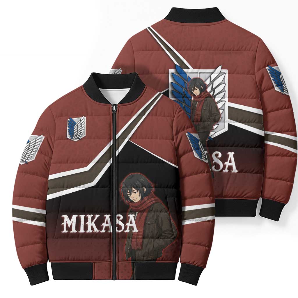 Mikasa Attack on Titan Bomber Puffer Jacket Anime Cozy Streetwear Art