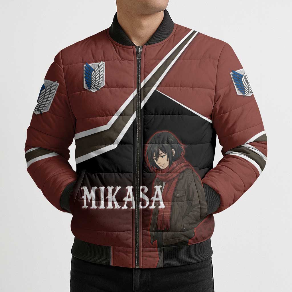 Mikasa Attack on Titan Bomber Puffer Jacket Anime Cozy Streetwear Art
