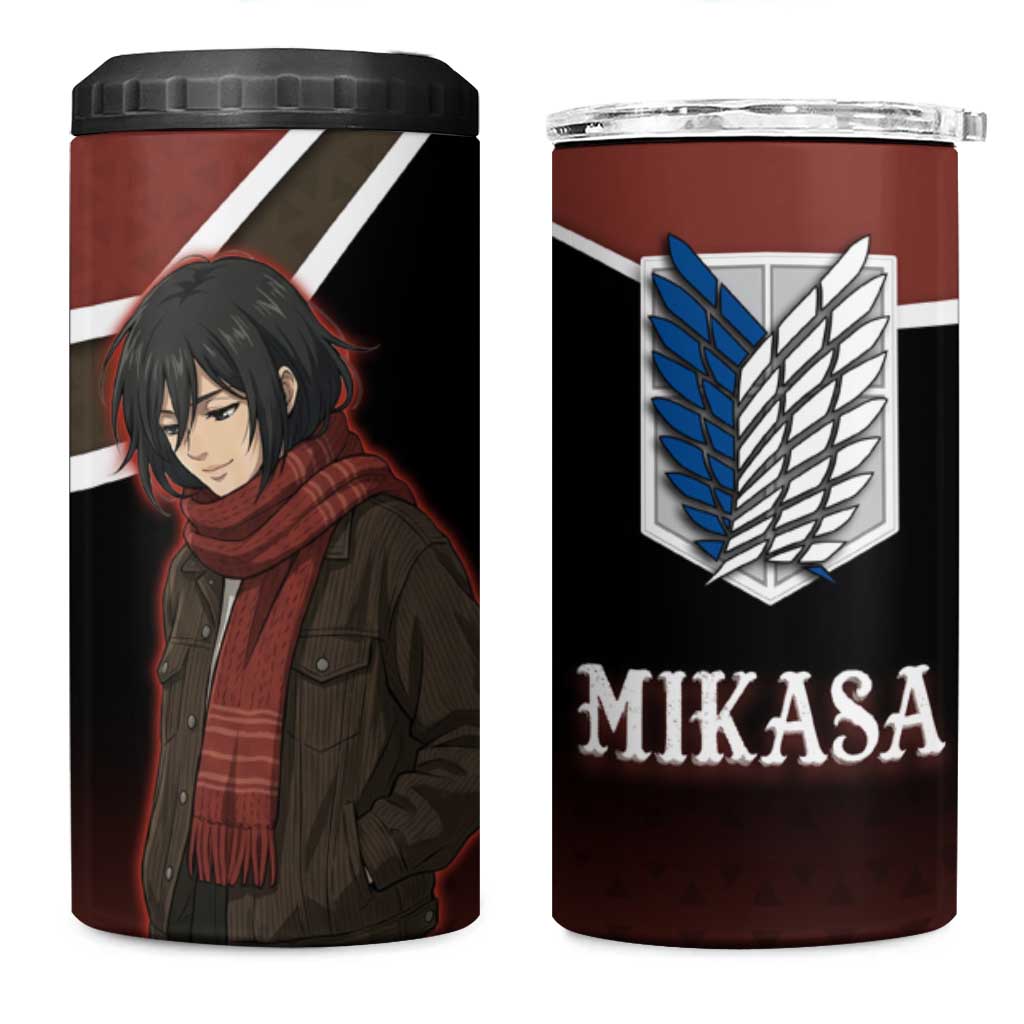 Mikasa Attack on Titan 4 in 1 Can Cooler Tumbler Anime Cozy Streetwear Art