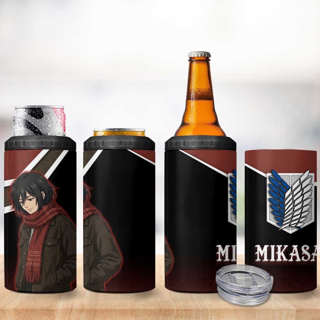 Mikasa Attack on Titan 4 in 1 Can Cooler Tumbler Anime Cozy Streetwear Art