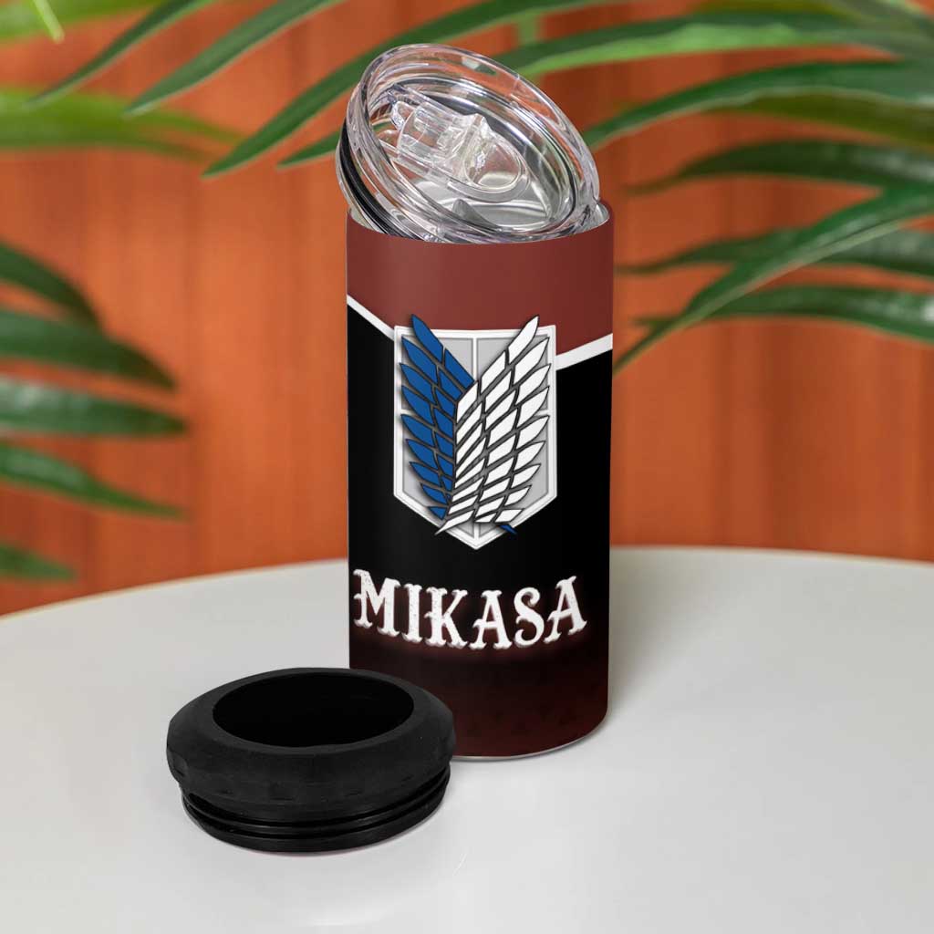 Mikasa Attack on Titan 4 in 1 Can Cooler Tumbler Anime Cozy Streetwear Art