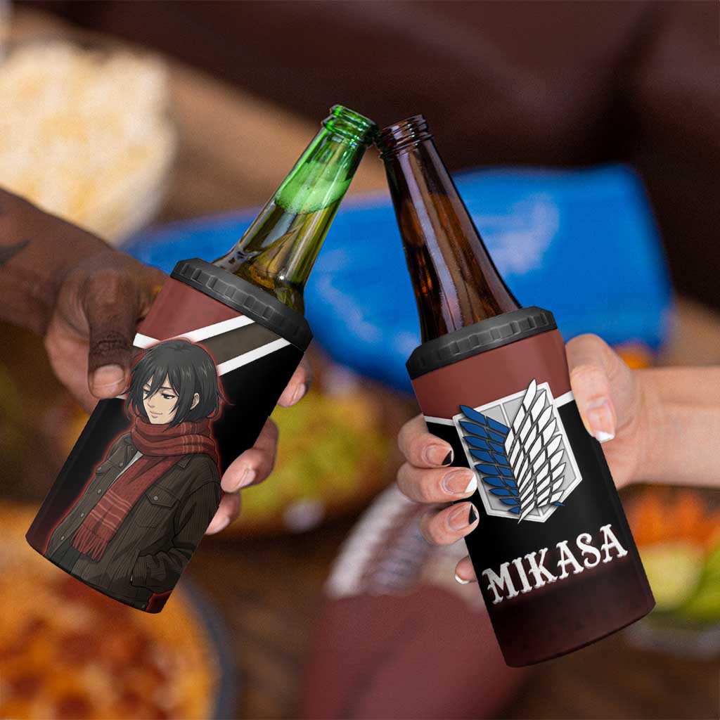 Mikasa Attack on Titan 4 in 1 Can Cooler Tumbler Anime Cozy Streetwear Art