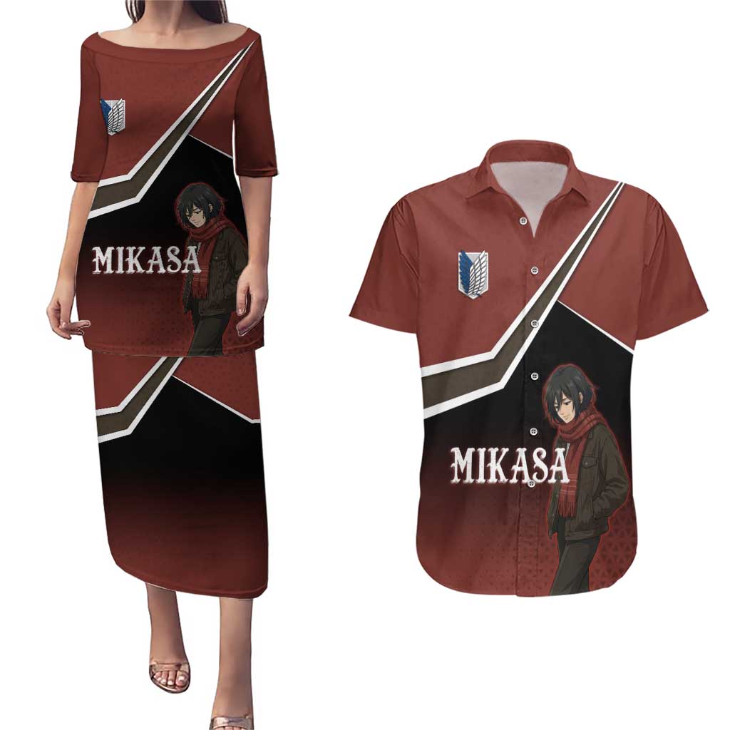 Mikasa Attack on Titan Couples Matching Puletasi and Hawaiian Shirt Anime Cozy Streetwear Art
