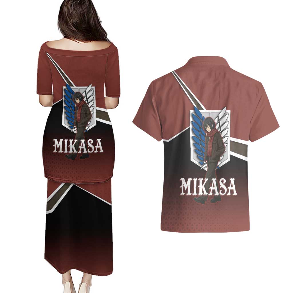 Mikasa Attack on Titan Couples Matching Puletasi and Hawaiian Shirt Anime Cozy Streetwear Art