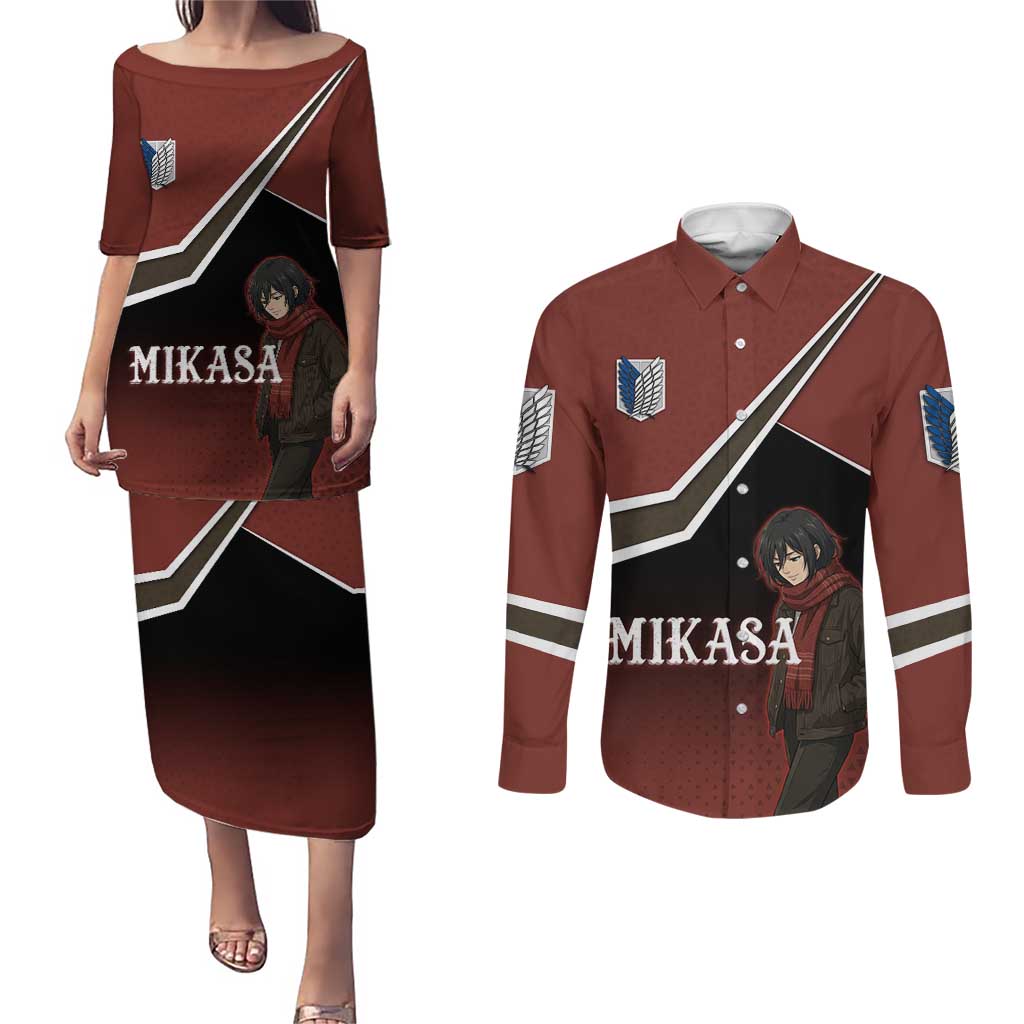 Mikasa Attack on Titan Couples Matching Puletasi and Long Sleeve Button Shirt Anime Cozy Streetwear Art