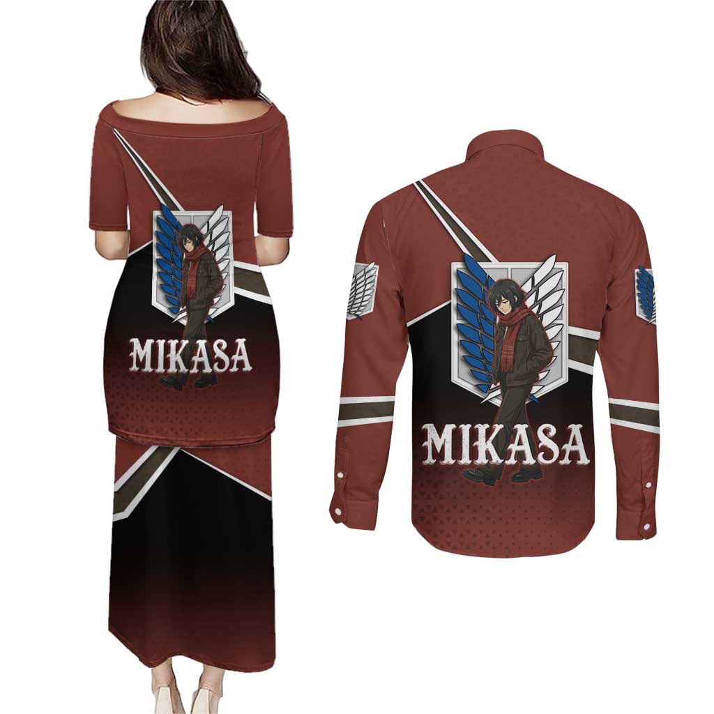Mikasa Attack on Titan Couples Matching Puletasi and Long Sleeve Button Shirt Anime Cozy Streetwear Art