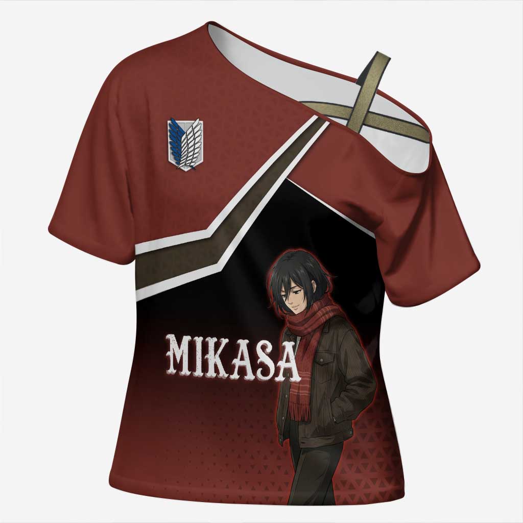 Mikasa Attack on Titan Cross Shoulder Shirt Anime Cozy Streetwear Art