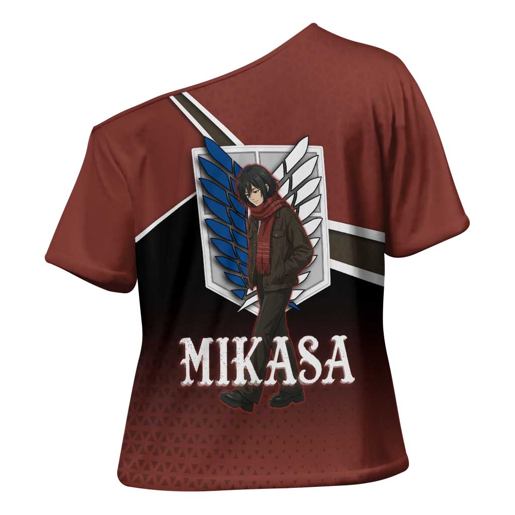 Mikasa Attack on Titan Cross Shoulder Shirt Anime Cozy Streetwear Art