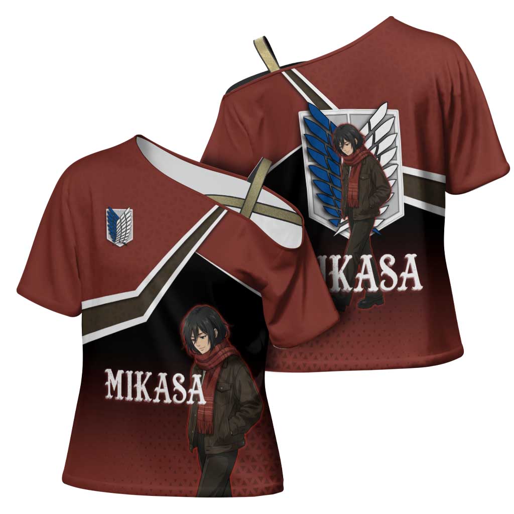 Mikasa Attack on Titan Cross Shoulder Shirt Anime Cozy Streetwear Art