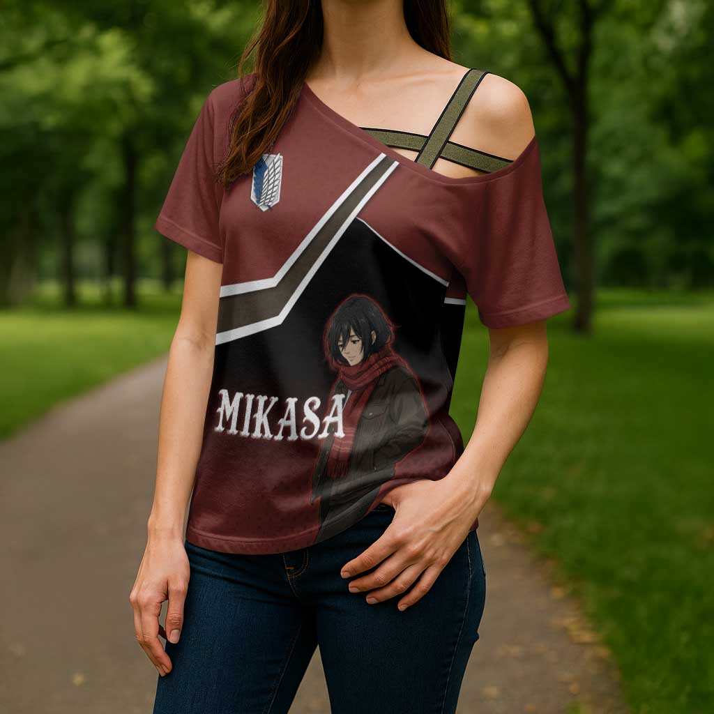 Mikasa Attack on Titan Cross Shoulder Shirt Anime Cozy Streetwear Art