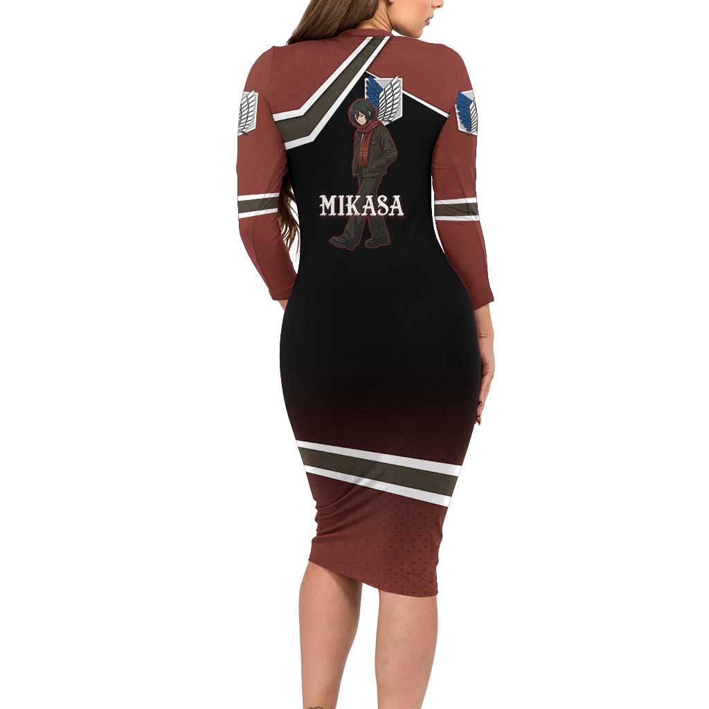 Mikasa Attack on Titan Family Matching Long Sleeve Bodycon Dress and Hawaiian Shirt Anime Cozy Streetwear Art