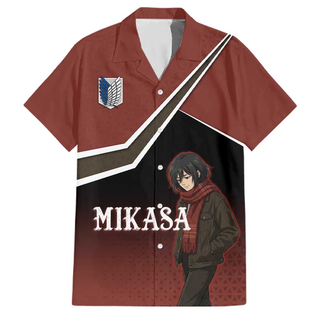 Mikasa Attack on Titan Family Matching Off The Shoulder Long Sleeve Dress and Hawaiian Shirt Anime Cozy Streetwear Art