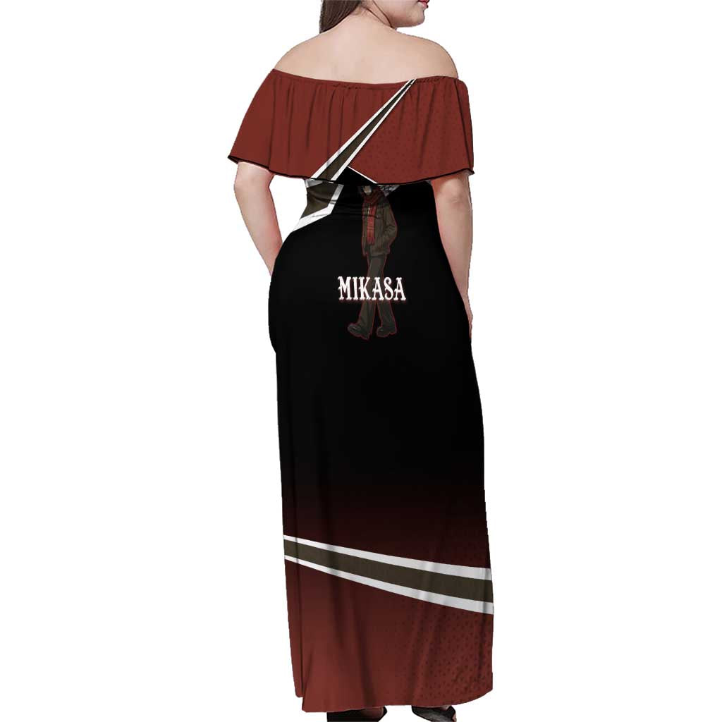 Mikasa Attack on Titan Family Matching Off Shoulder Maxi Dress and Hawaiian Shirt Anime Cozy Streetwear Art