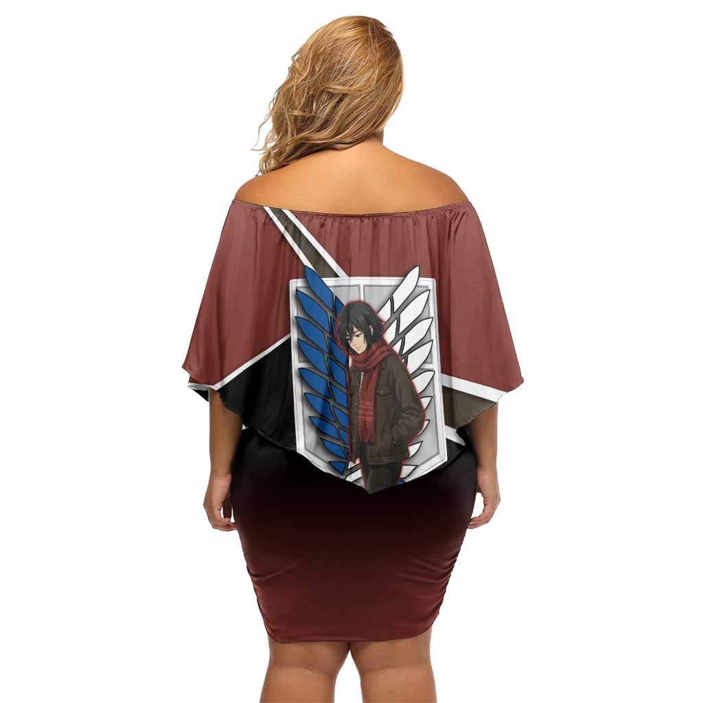 Mikasa Attack on Titan Family Matching Off Shoulder Short Dress and Hawaiian Shirt Anime Cozy Streetwear Art