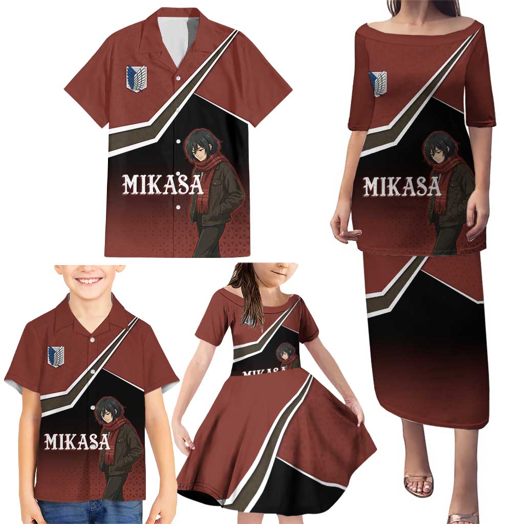 Mikasa Attack on Titan Family Matching Puletasi and Hawaiian Shirt Anime Cozy Streetwear Art