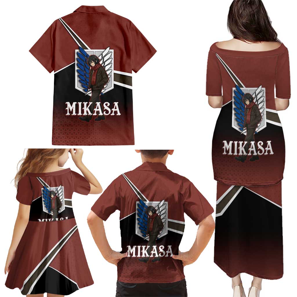 Mikasa Attack on Titan Family Matching Puletasi and Hawaiian Shirt Anime Cozy Streetwear Art