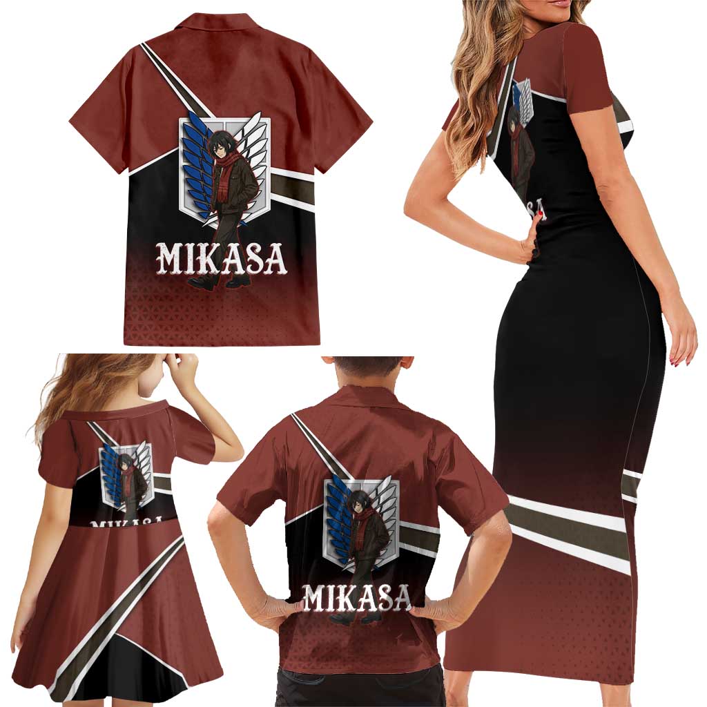 Mikasa Attack on Titan Family Matching Short Sleeve Bodycon Dress and Hawaiian Shirt Anime Cozy Streetwear Art