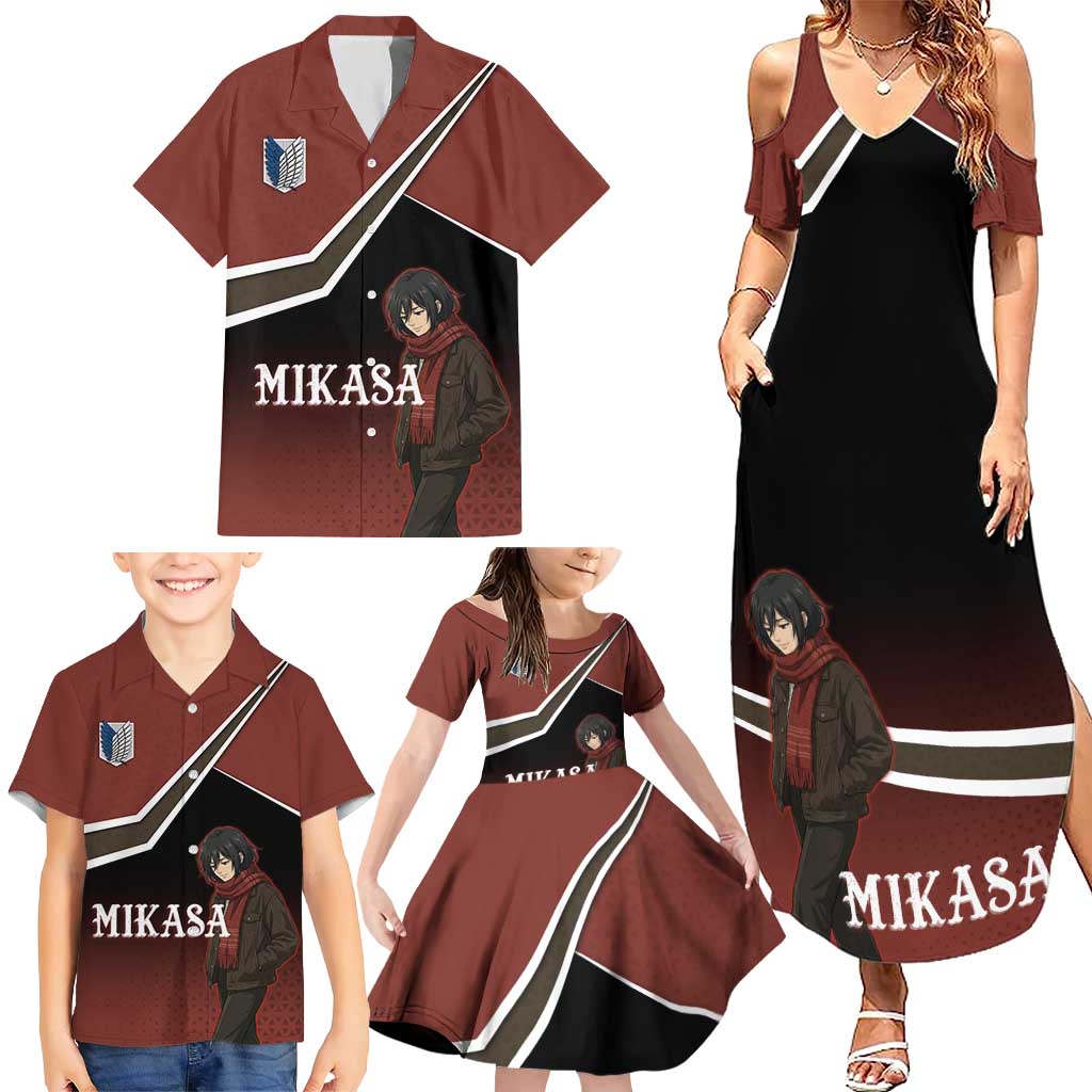 Mikasa Attack on Titan Family Matching Summer Maxi Dress and Hawaiian Shirt Anime Cozy Streetwear Art