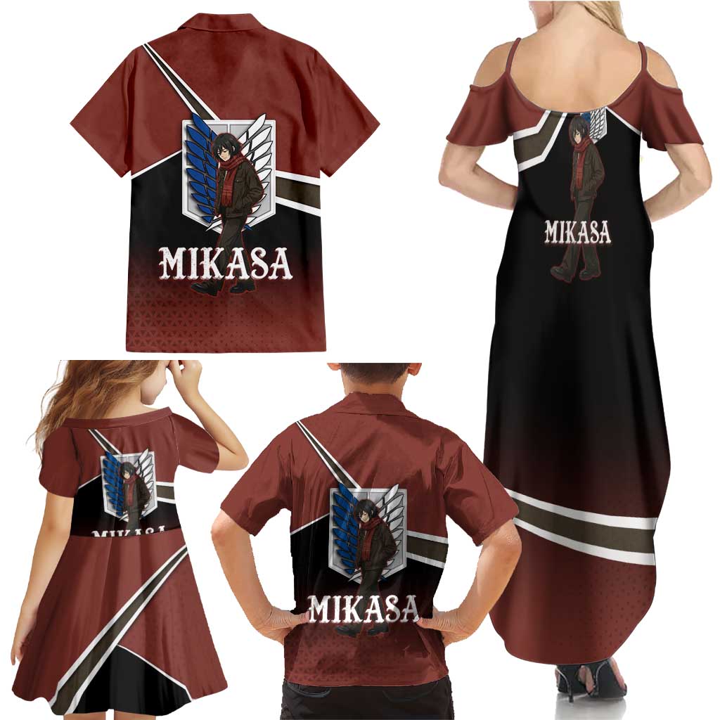 Mikasa Attack on Titan Family Matching Summer Maxi Dress and Hawaiian Shirt Anime Cozy Streetwear Art