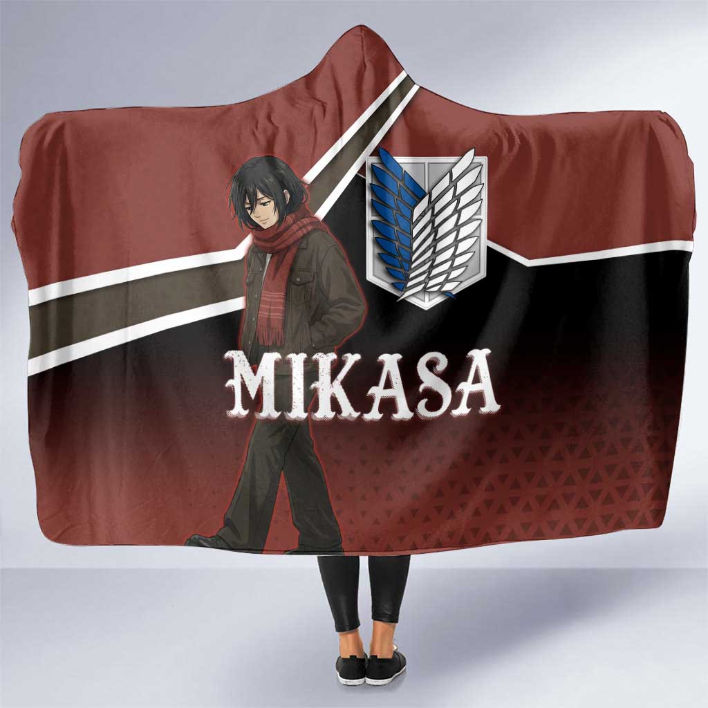 Mikasa Attack on Titan Hooded Blanket Anime Cozy Streetwear Art
