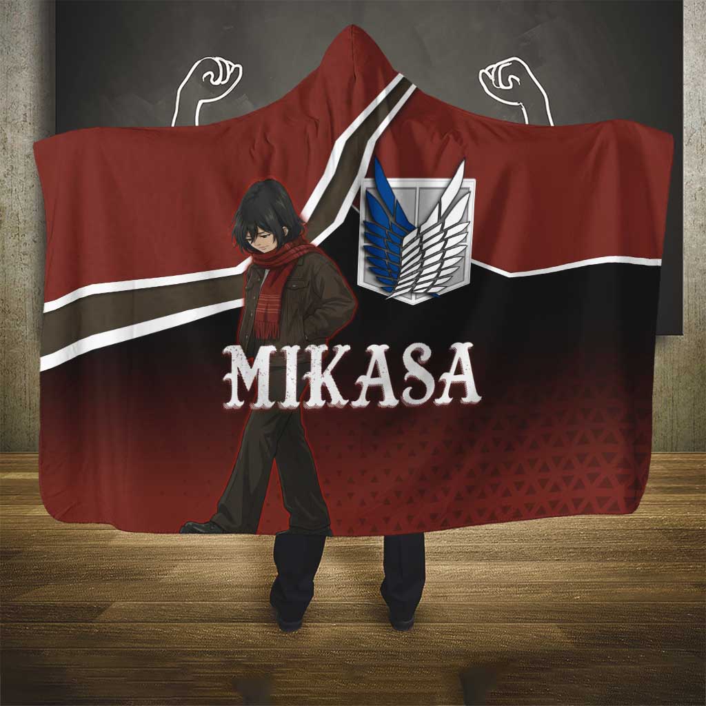 Mikasa Attack on Titan Hooded Blanket Anime Cozy Streetwear Art