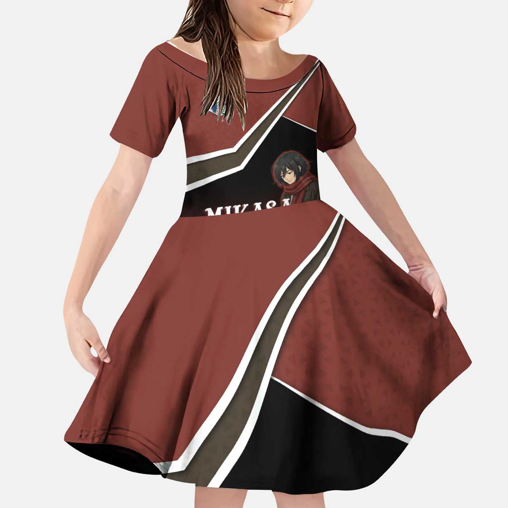 Mikasa Attack on Titan Kid Short Sleeve Dress Anime Cozy Streetwear Art