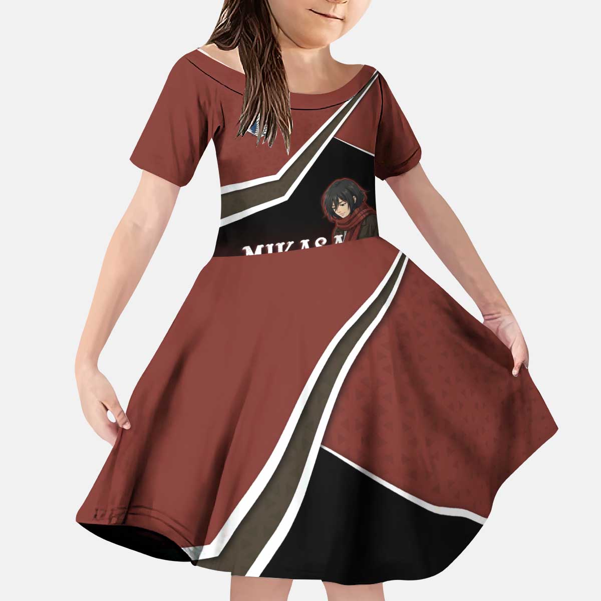Mikasa Attack on Titan Kid Short Sleeve Dress Anime Cozy Streetwear Art