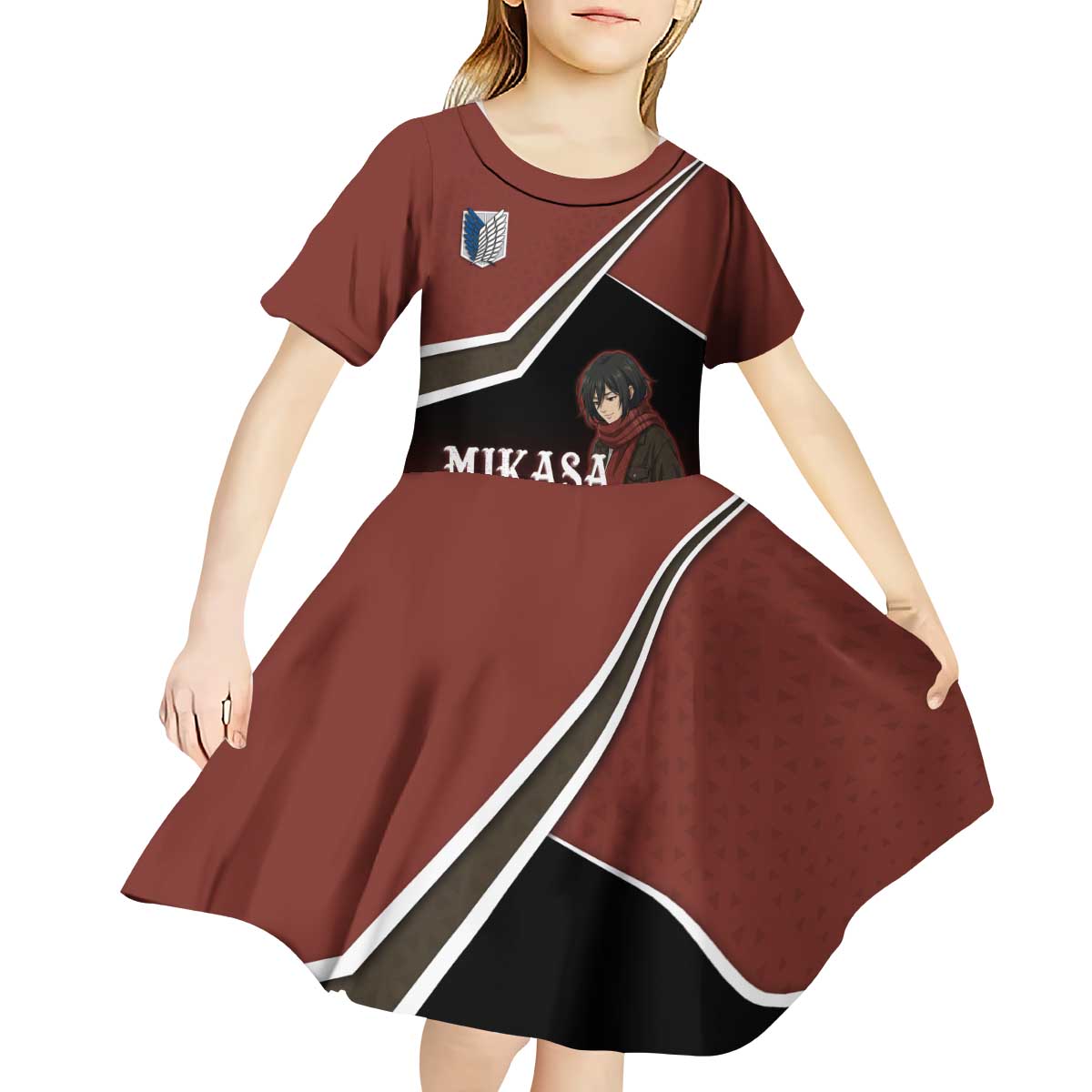 Mikasa Attack on Titan Kid Short Sleeve Dress Anime Cozy Streetwear Art
