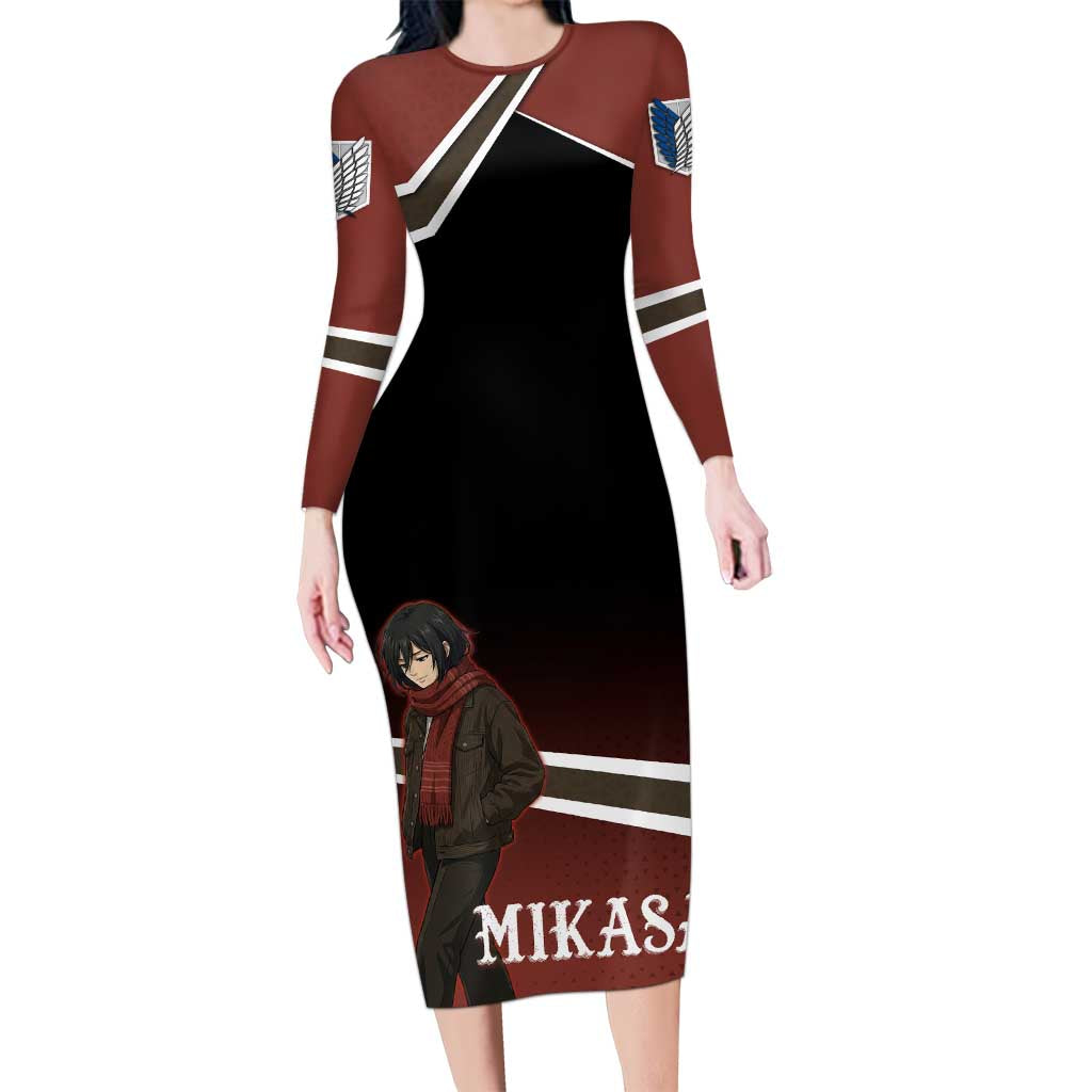Mikasa Attack on Titan Long Sleeve Bodycon Dress Anime Cozy Streetwear Art