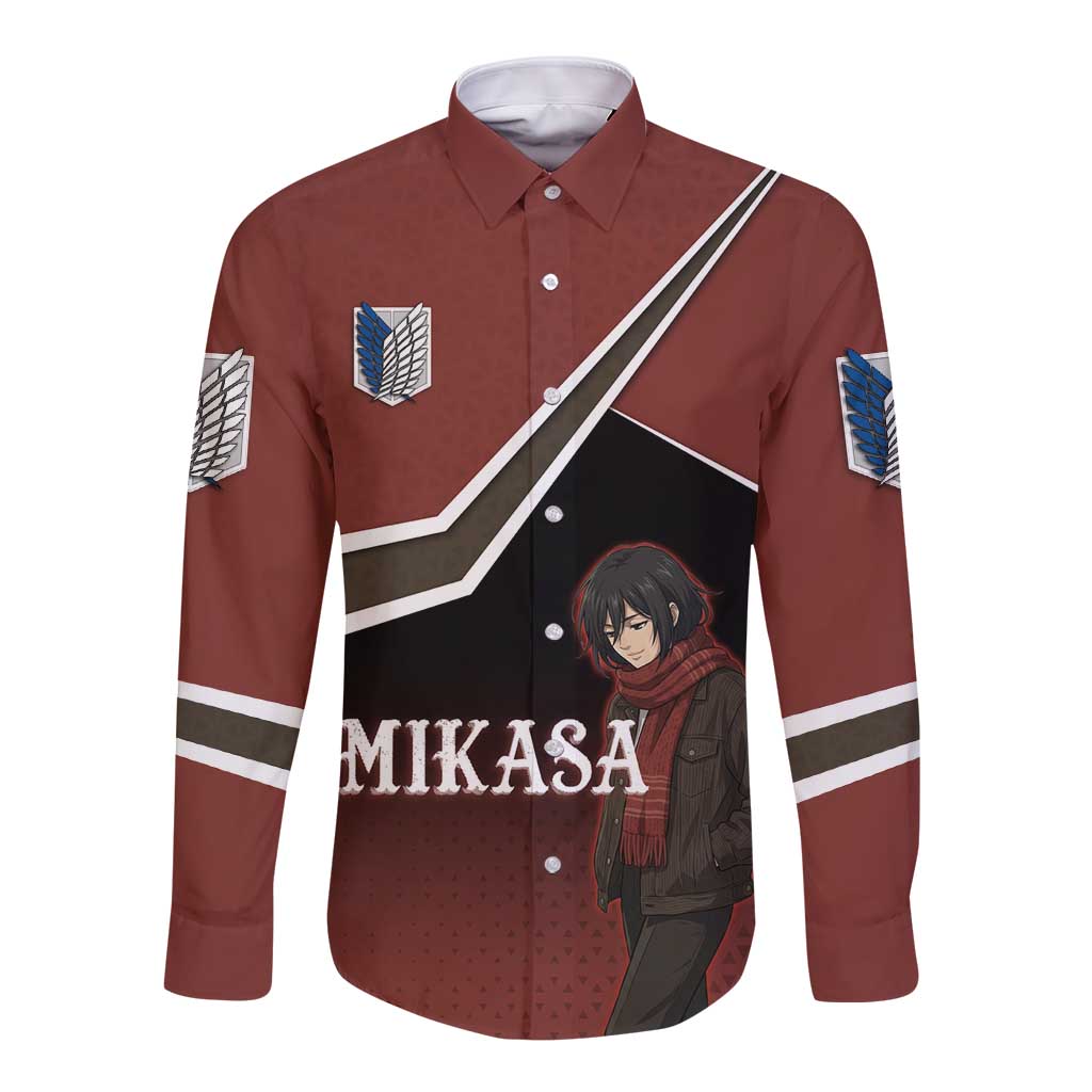 Mikasa Attack on Titan Long Sleeve Button Shirt Anime Cozy Streetwear Art