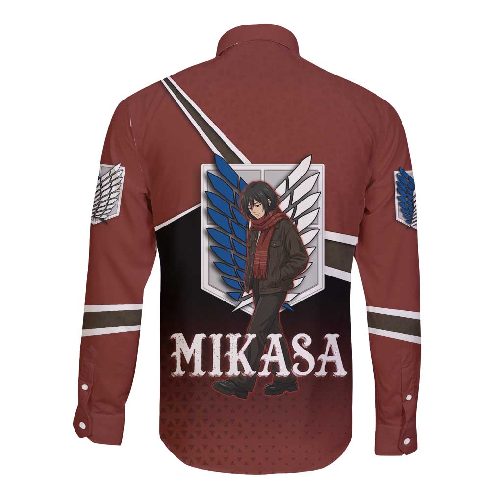 Mikasa Attack on Titan Long Sleeve Button Shirt Anime Cozy Streetwear Art