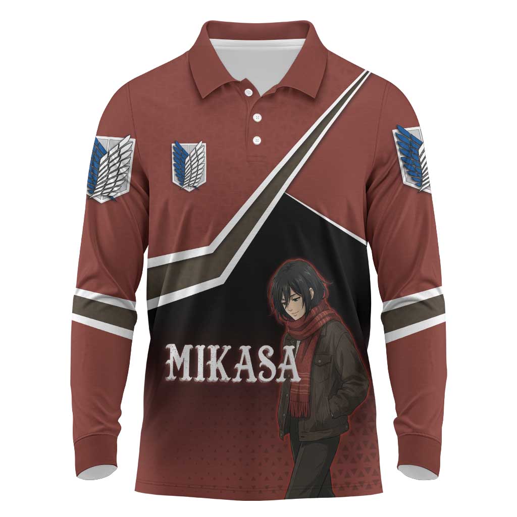 Mikasa Attack on Titan Long Sleeve Polo Shirt Anime Cozy Streetwear Art