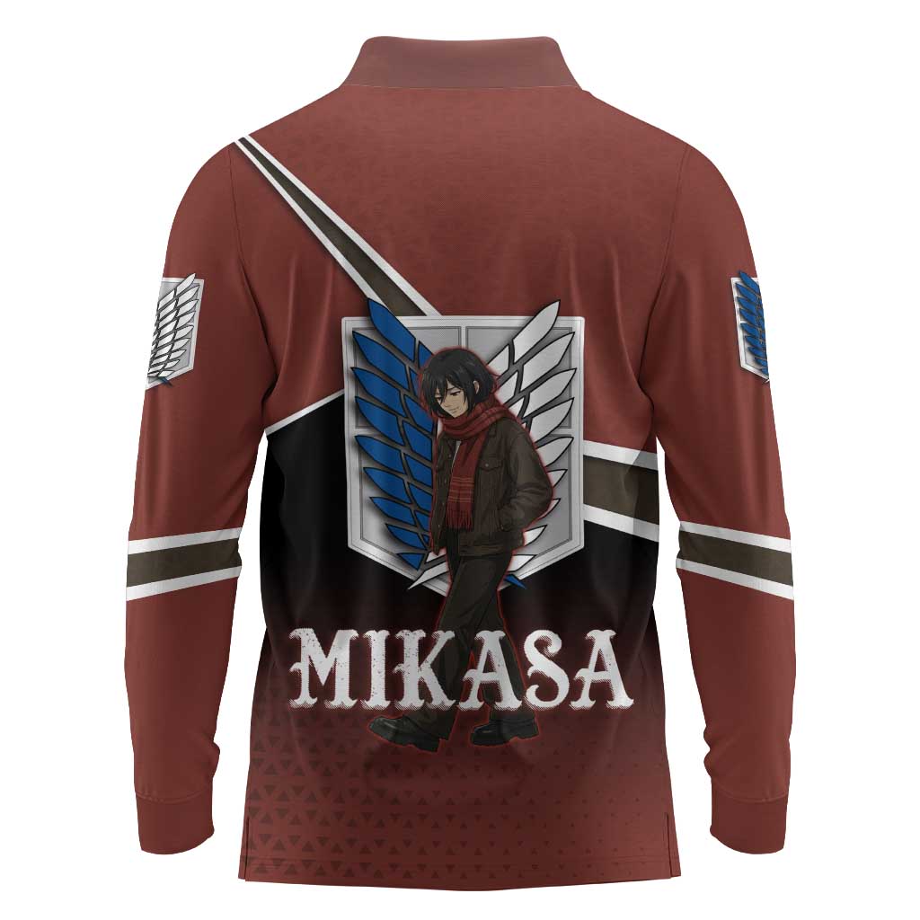 Mikasa Attack on Titan Long Sleeve Polo Shirt Anime Cozy Streetwear Art