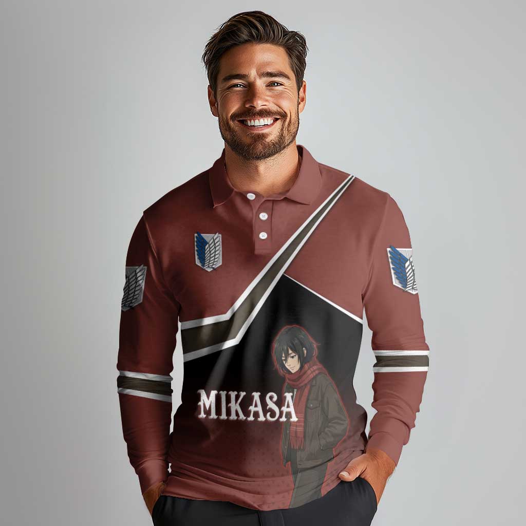 Mikasa Attack on Titan Long Sleeve Polo Shirt Anime Cozy Streetwear Art