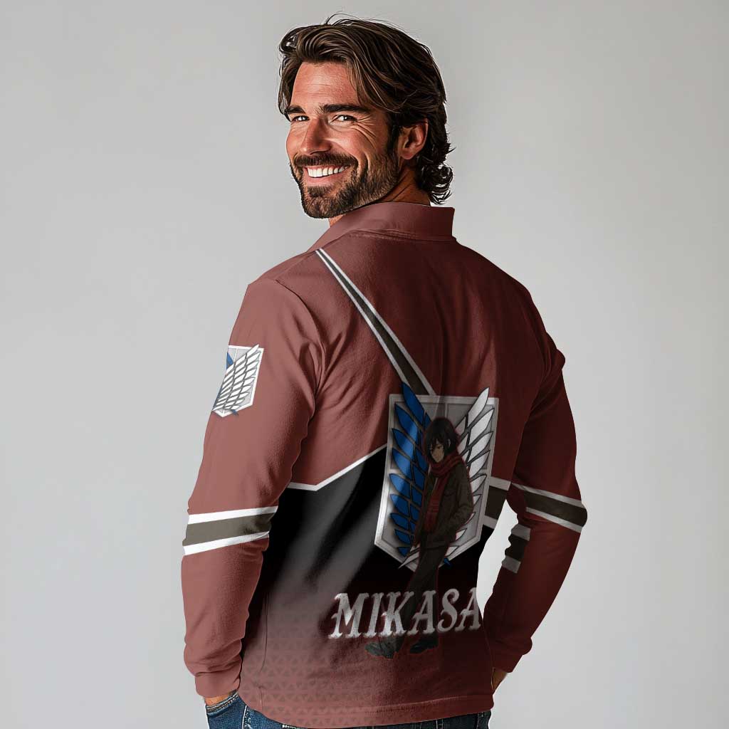 Mikasa Attack on Titan Long Sleeve Polo Shirt Anime Cozy Streetwear Art