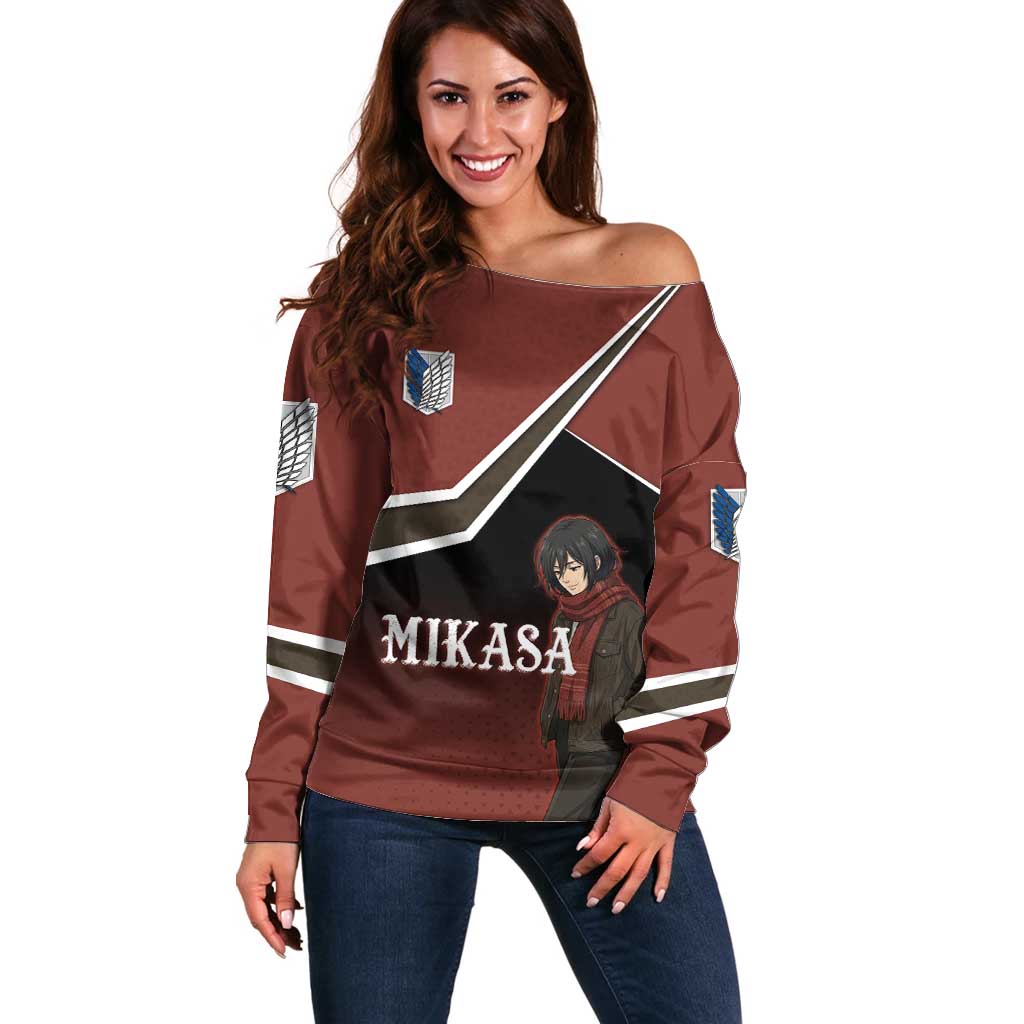Mikasa Attack on Titan Off Shoulder Sweater Anime Cozy Streetwear Art