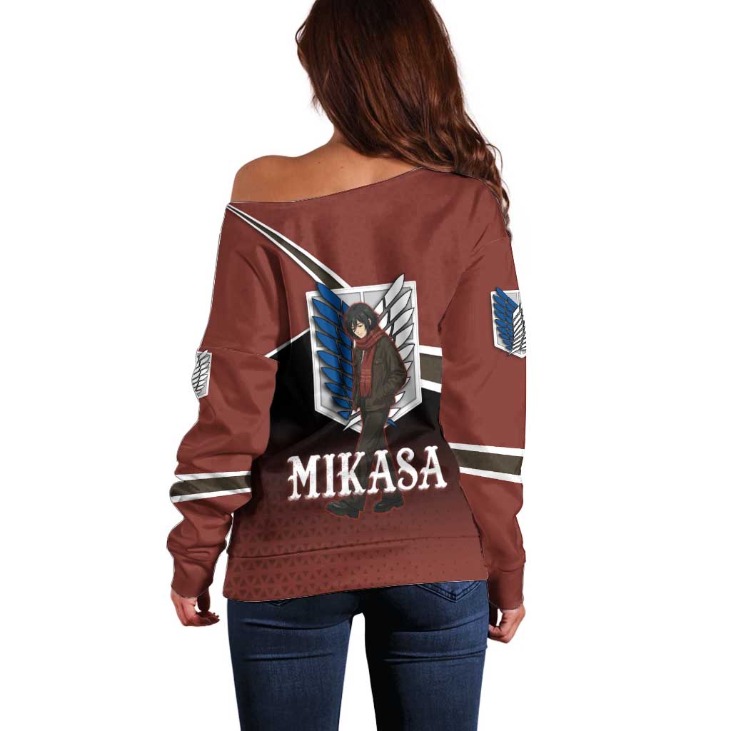 Mikasa Attack on Titan Off Shoulder Sweater Anime Cozy Streetwear Art