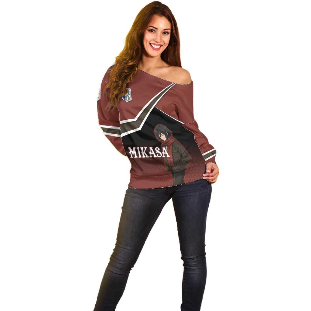 Mikasa Attack on Titan Off Shoulder Sweater Anime Cozy Streetwear Art