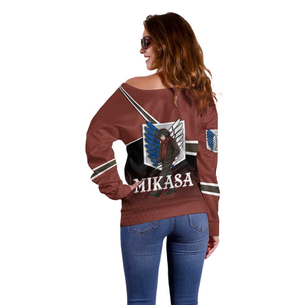 Mikasa Attack on Titan Off Shoulder Sweater Anime Cozy Streetwear Art