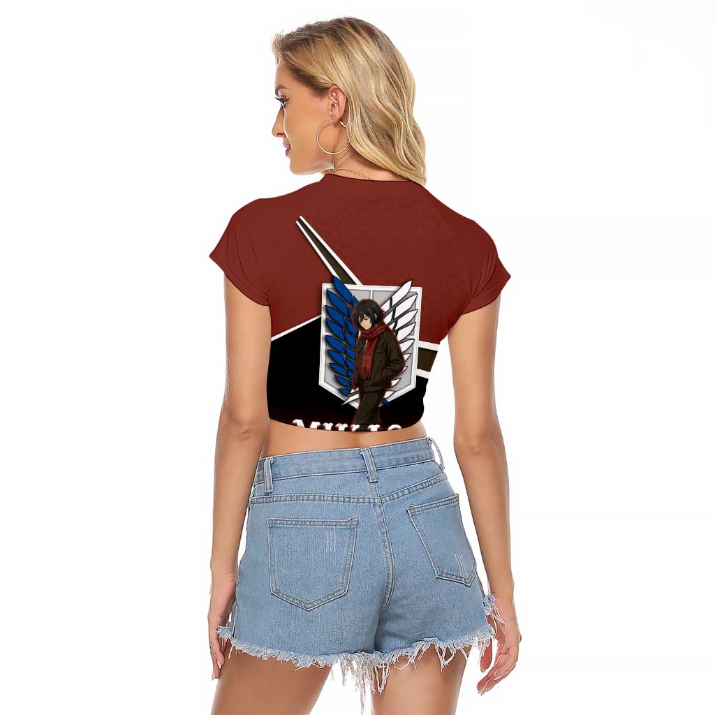 Mikasa Attack on Titan Raglan Cropped T Shirt Anime Cozy Streetwear Art