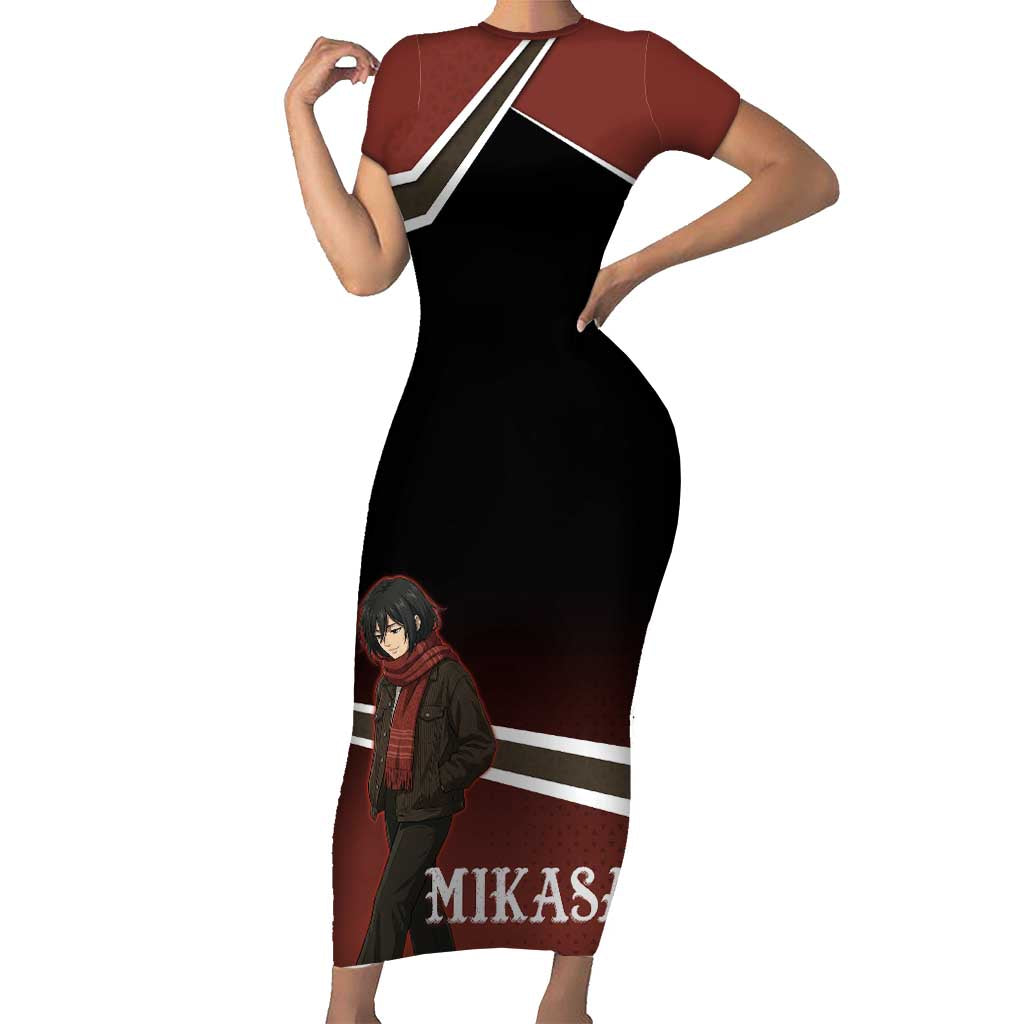 Mikasa Attack on Titan Short Sleeve Bodycon Dress Anime Cozy Streetwear Art